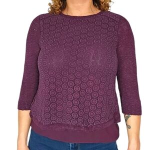 Lucky Brand Split Back Knit Quarter Sleeve Sweater Purple Size Small Sheer Back